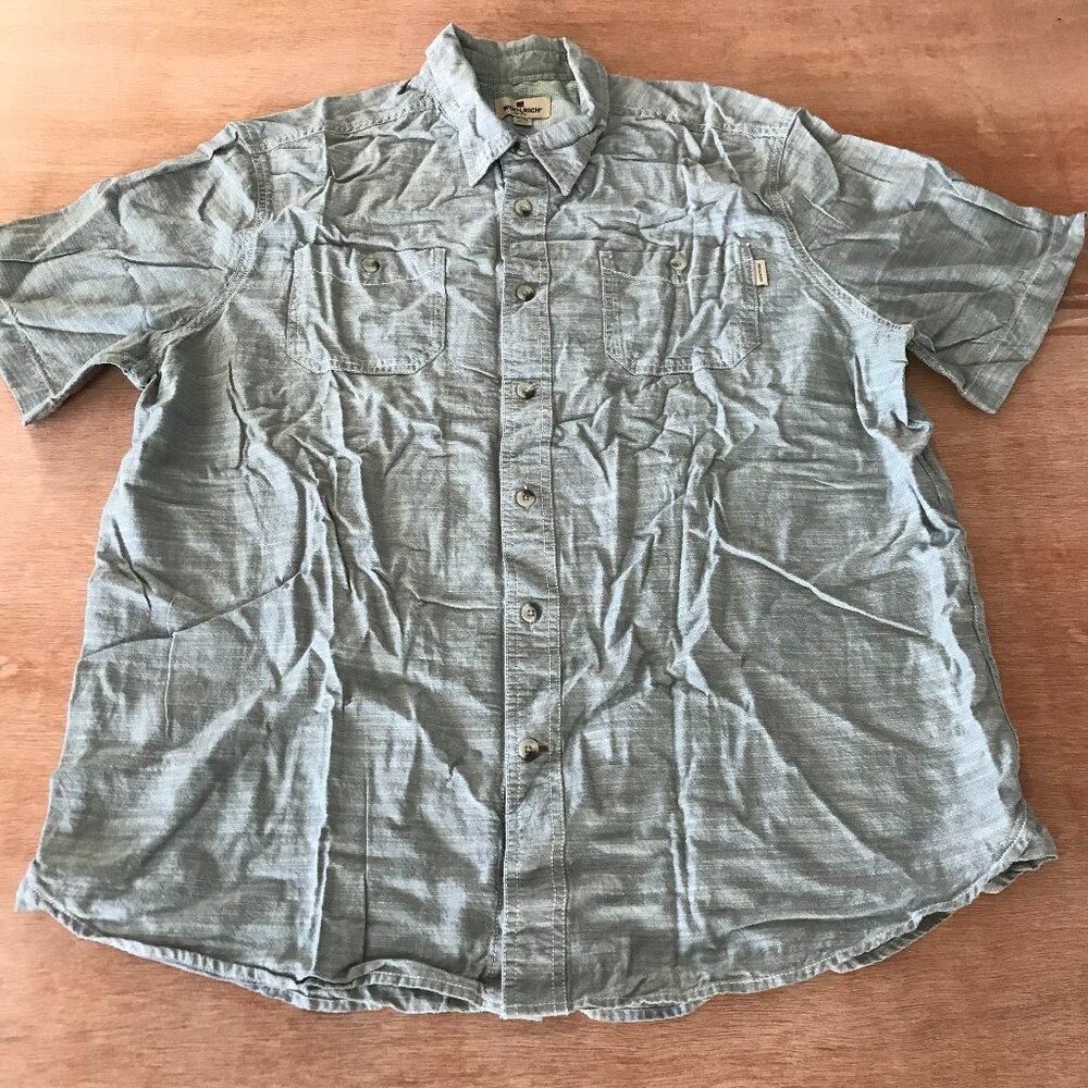 Woolrich Shirt Men XL Gray Chambray Button Up Pocket Short Sleeve Collared 18862